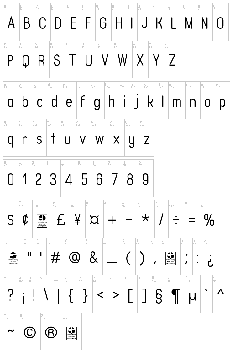 Typo Quik font map